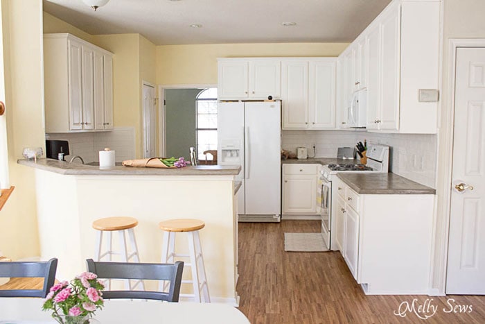 White Kitchen Makeover on a budget - DIY remodel from dull and dated to white and bright - Melly Sews