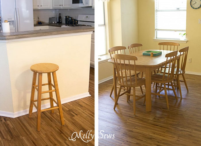 Blonde wood furniture -White Kitchen Makeover on a budget - DIY remodel from dull and dated to white and bright - Melly Sews