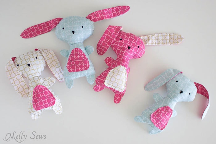 A bunch of bunnies - Sew a Bunny - DIY Easter Bunny Tutorial - Free Pattern to sew this cute bunny - would make a great baby gift! - Melly Sews