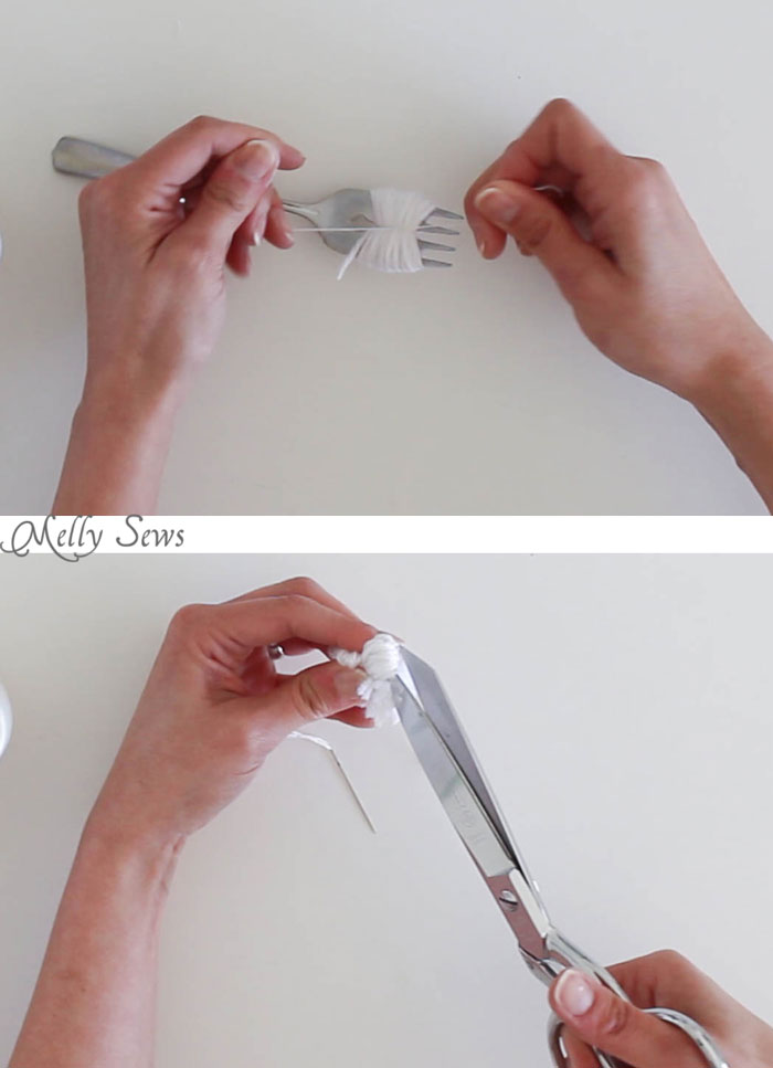 How to make a pom pom - using a fork! What a great tip - Melly Sews