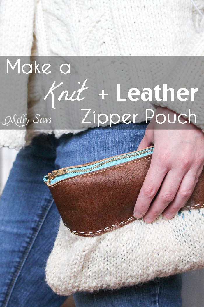 Make a knit and leather zipper pouch - combine sewing and knitting in this modern DIY clutch - Melly Sews