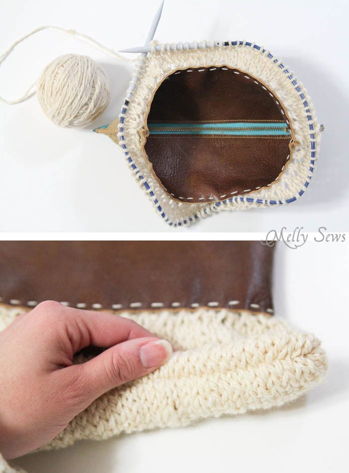 Step 3 - Make a knit and leather zipper pouch - combine sewing and knitting in this modern DIY clutch - Melly Sews