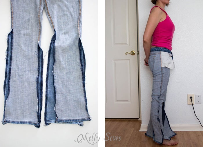 Step 1 -Turn a pair of thrifted jeans into a perfect fit - Flare jeans to skinny jeans - DIY Tutorial by Melly Sews