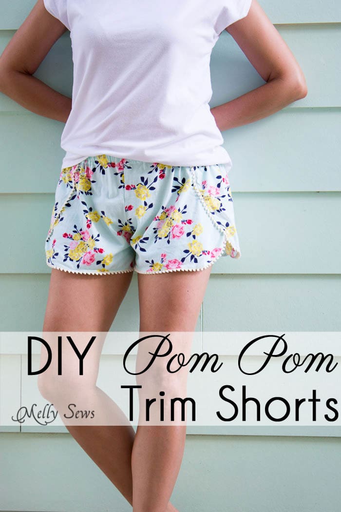 DIY Pom Pom Trim Shorts - These easy to make shorts are at home on the beach or at a concert. Sew boho shorts with this free pattern and tutorial by Melly Sews