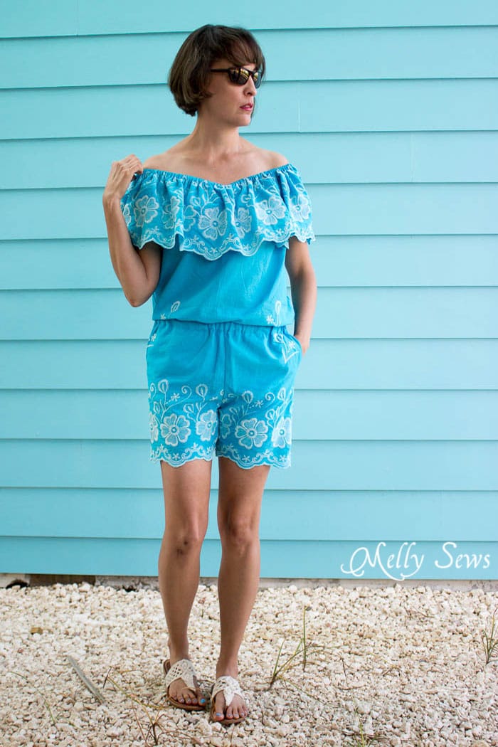 Must make! Make this Set - like a Romper, but better! Sew a DIY off the shoulder top and shorts - Melly Sews