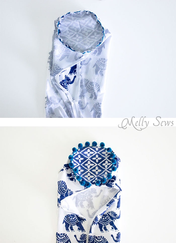 Step 3 - Sew a Bolster Pillow - Bolster Pillow Tutorial - Love this Boho Style pillow with pom pom trim! - Melly Sews