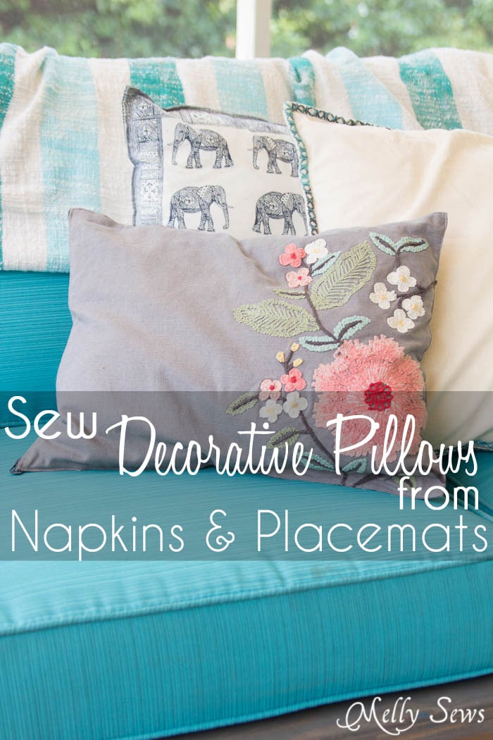 So easy and so pretty! Sew pillows from napkins and placemats - I would never have known that's what these are! DIY Tutorial by Melly Sews