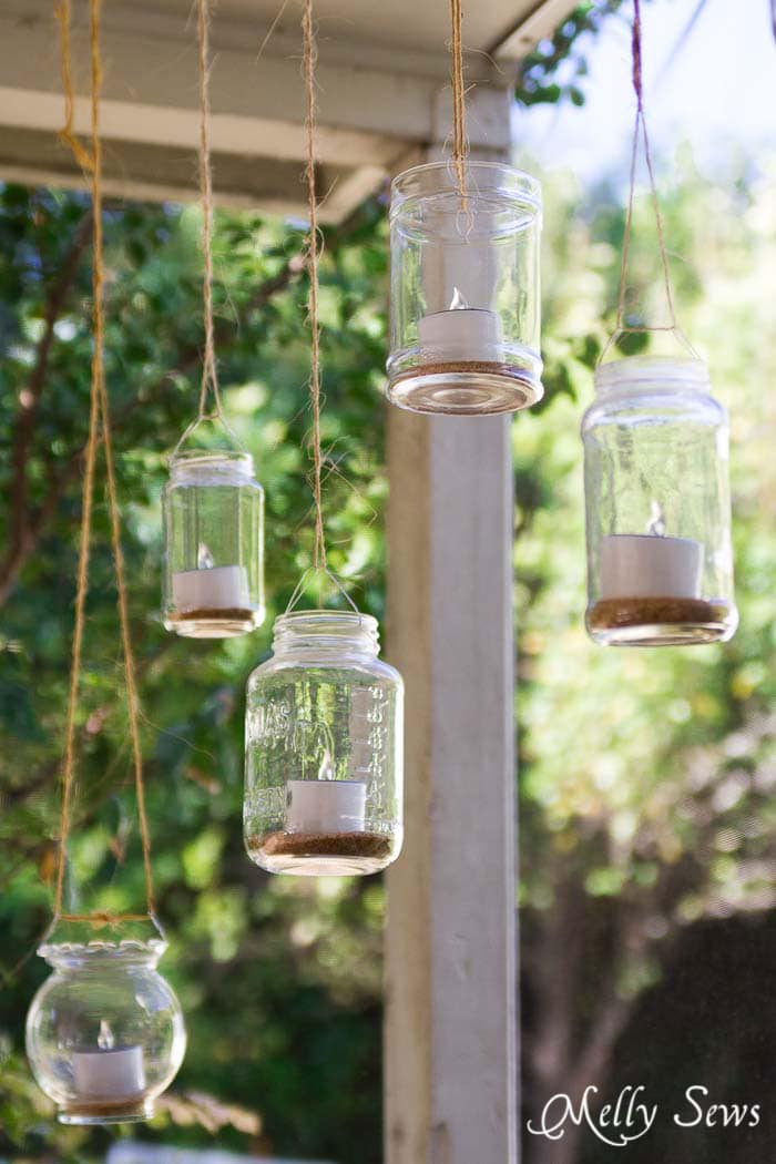 DIY Patio Decor - How to make Mason Jar Hanging Tea Lights - with environmentally friendly Solar Tea Lights 