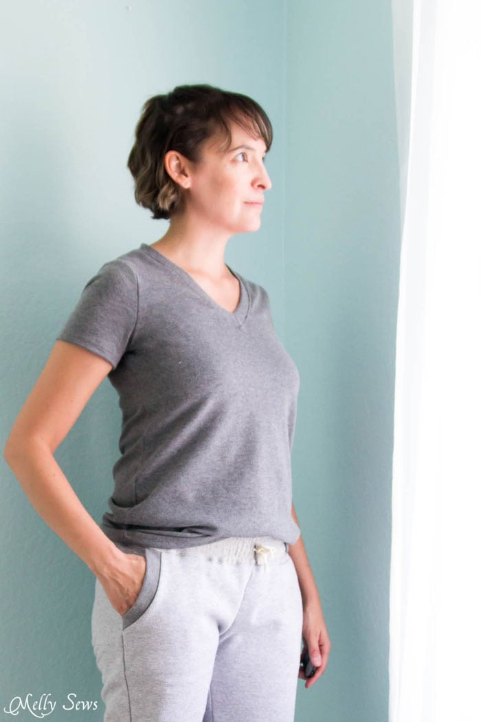Gray Version - Sew a V-neck Women's T-shirt - Use this free pattern and tutorial from Melly Sews