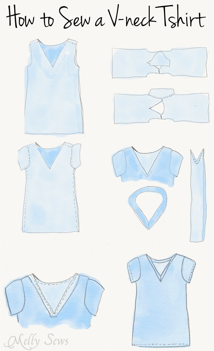 Instructions - Sew a V-neck Women's T-shirt - Use this free pattern and tutorial from Melly Sews. Every girl needs this!