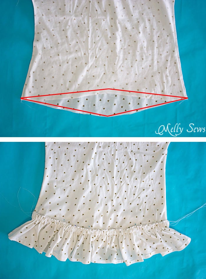 Step 1 - Make a ruffled hem tshirt - sew a t-shirt with a ruffle hem using this pattern and tutorial from Melly Sews