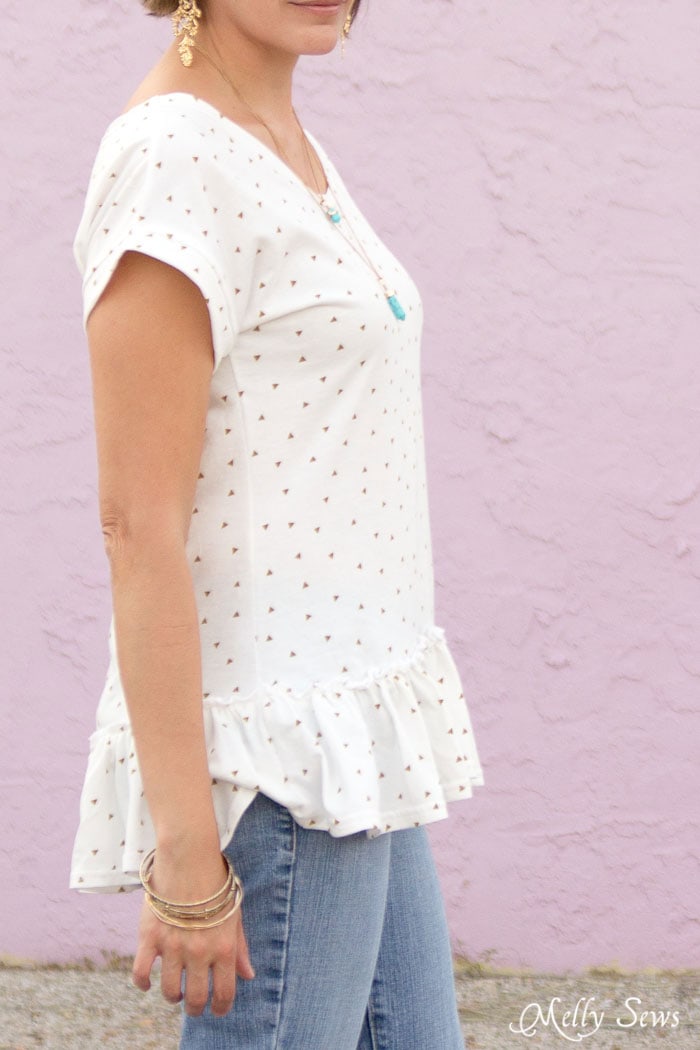 Side view - Make a ruffled hem tshirt - sew a t-shirt with a ruffle hem using this pattern and tutorial from Melly Sews