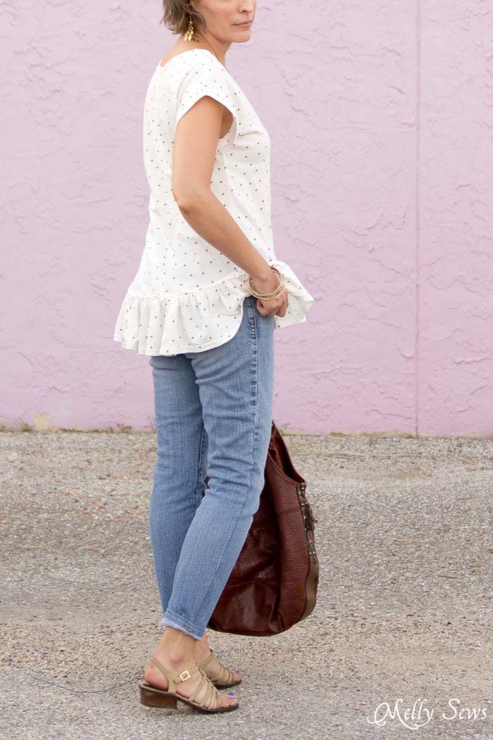 Back view - Make a ruffled hem tshirt - sew a t-shirt with a ruffle hem using this pattern and tutorial from Melly Sews