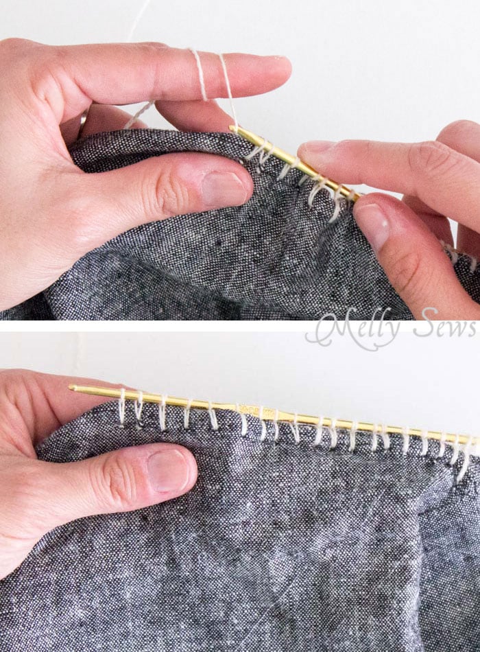 Step 2 - How to Knit on Fabric - Create a Knitted Lace Edging on Fabric - a DIY Tutorial by Melly Sews