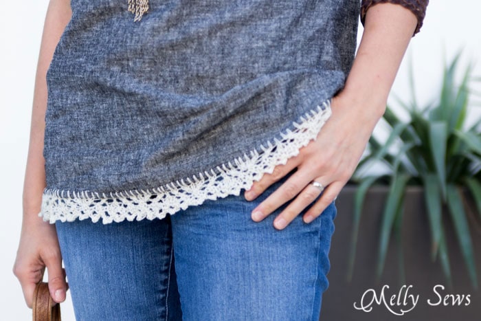 Close Up - How to Knit on Fabric - Create a Knitted Lace Edging on Fabric - a DIY Tutorial by Melly Sews