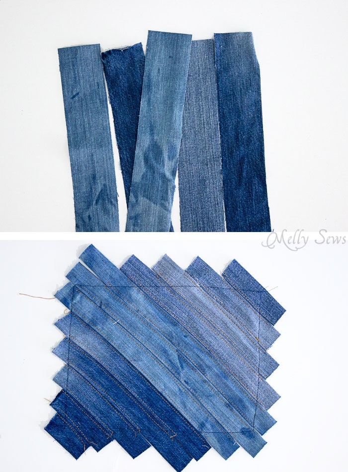 Step 1 - Upcycled Denim Cross Body Bag Tutorial - Great Way to Use Denim Scraps - Melly Sews