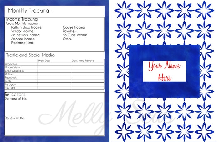 Cover and Monthly Tracking - Get your blog or business on track for the year with a customized planner. Get the DIY and free printables here - Melly Sews