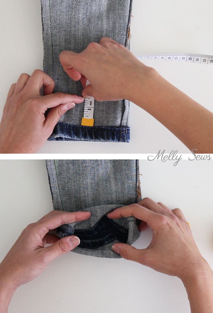 Step 2 - How to Hem Jeans - Use this method to keep the original hem and the wear and distress on it - Melly Sews