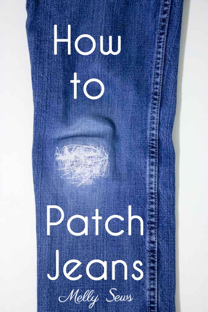 No holes (so no cold knees) but keep the distressed look! How to patch jeans - a DIY sewing tutorial with video from Melly Sews
