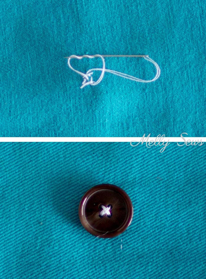 Knot thread - How to Sew on a Button - Sew a Button on by hand for beginners or by machine with these tutorials from Melly Sews 
