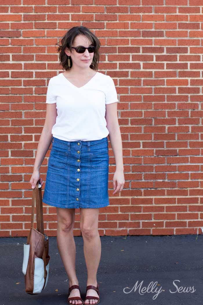 Basic outfit - Sew a Button Up Denim Skirt - Full Tutorial for this skirt in any size by Melly Sews