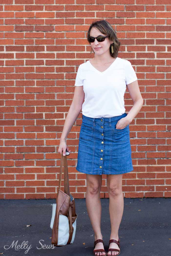 Summer casual style - Sew a Button Up Denim Skirt - Full Tutorial for this skirt in any size by Melly Sews