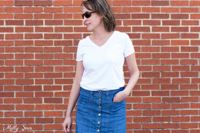 Sew a Button Up Denim Skirt - Full Tutorial for this skirt in any size by Melly Sews