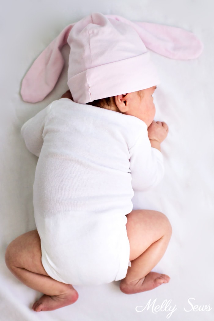 This is too cute! Sew a bunny hat - such a cute gift to sew for a baby! Tutorial from Melly Sews