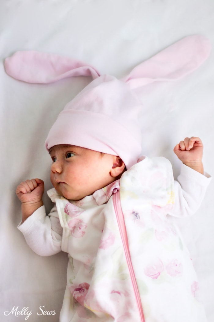 Such a precious baby - Sew a bunny hat - such a cute gift to sew for a baby! Tutorial from Melly Sews