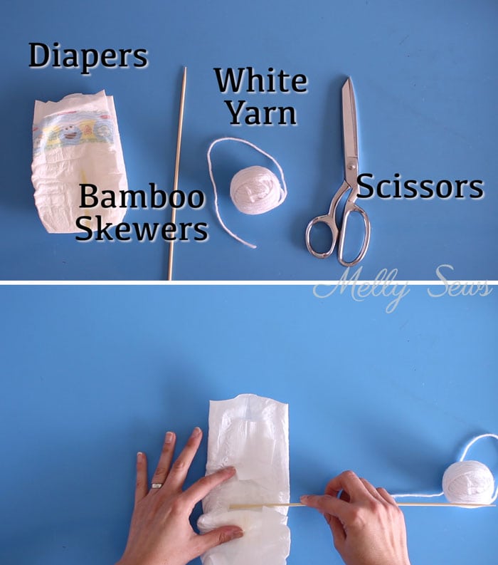 Step 1 - How to Make a Diaper Bouquet - What a Cute Alternative to a Diaper Cake - and it could be nursery decor while being used! Tutorial and video from Melly Sews 