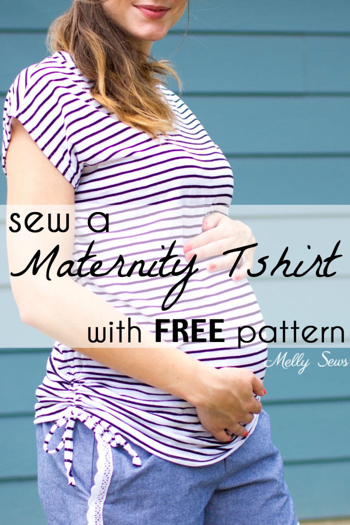 Sew an easy Maternity Tshirt - adapt a free pattern for maternity wear by adding ruching - pattern and tutorial available from Melly Sews