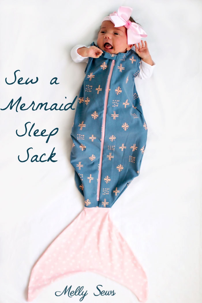 Sew a Mermaid Sleep Sack - a Mermaid blanket for babies! Get the sewing pattern and tutorial including video on Melly Sews