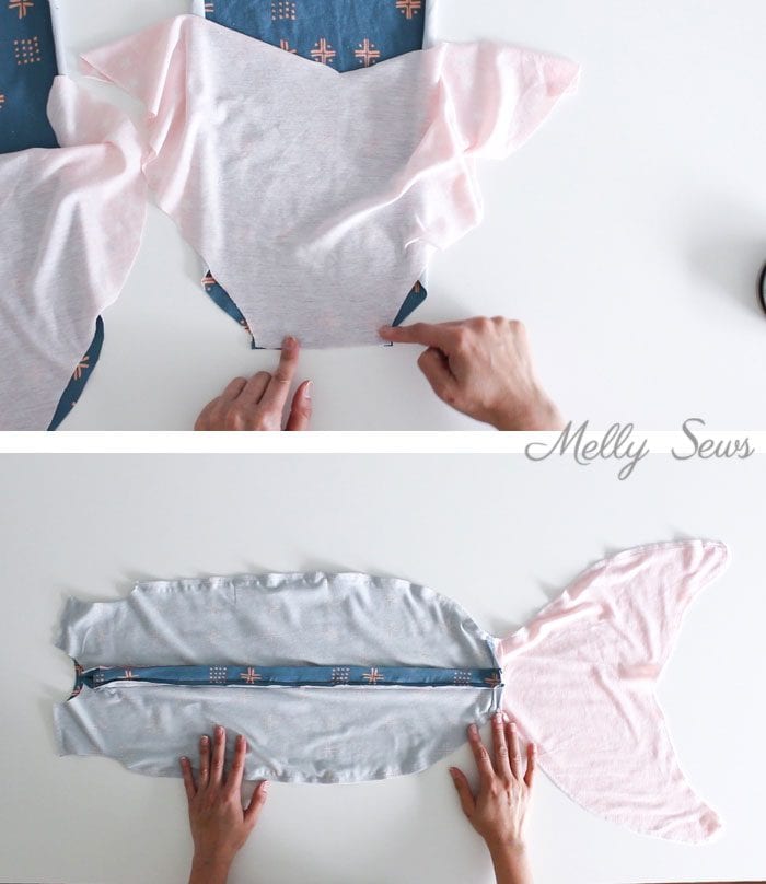 Step 3 - Sew a Mermaid Sleep Sack - a Mermaid blanket for babies! Get the sewing pattern and tutorial including video on Melly Sews
