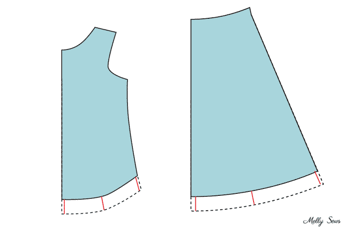 How to lengthen a curved hem -How to lengthen patterns - make a tshirt or dress sewing pattern longer - Melly Sews