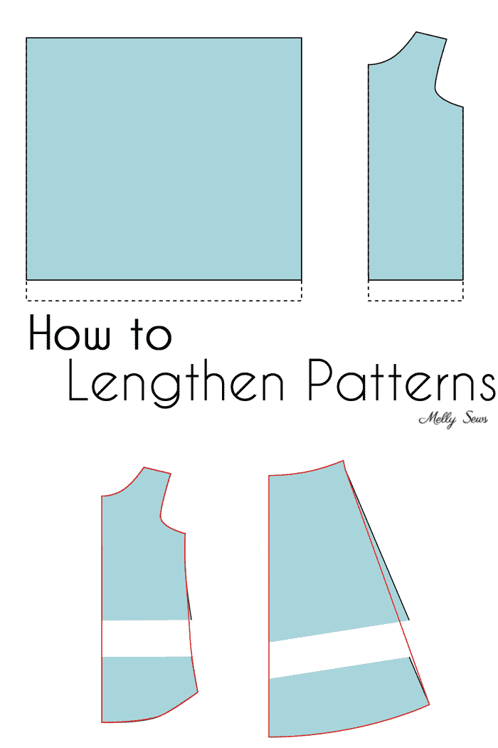 How to lengthen patterns - make a tshirt or dress sewing pattern longer - Melly Sews