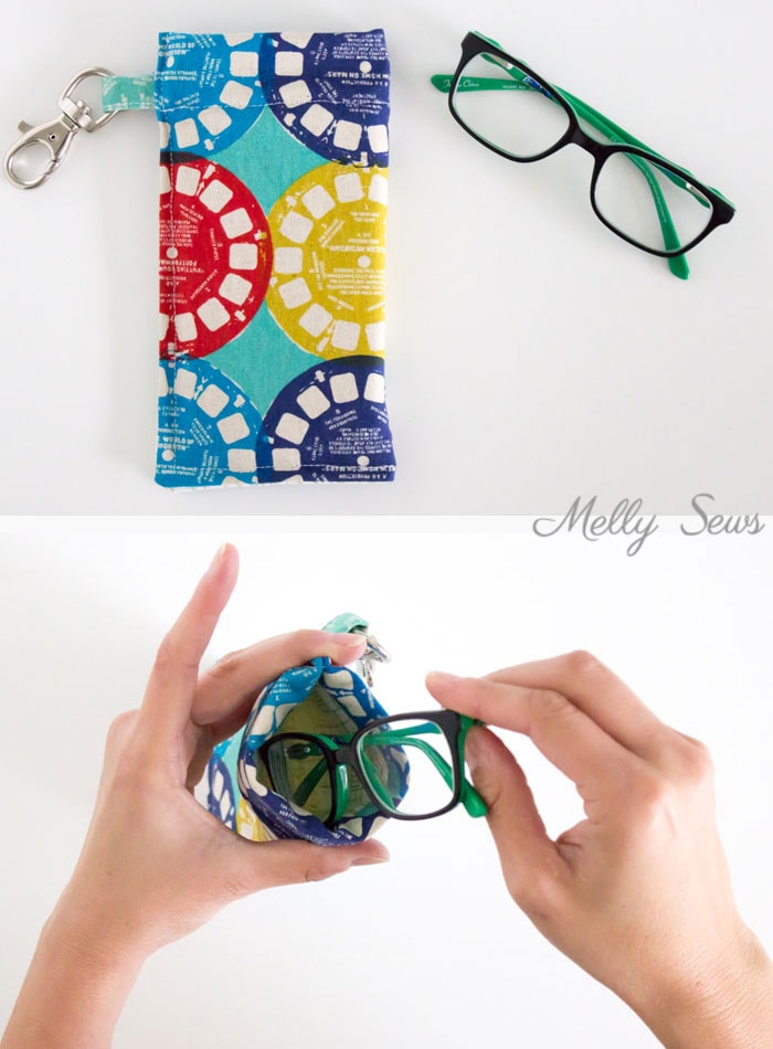 Glasses case that closes itself - Sew a Snappy Pouch - Genius! Use Metal Measuring Tape as a Pouch Closure - Glasses Case Tutorial by Melly Sews 