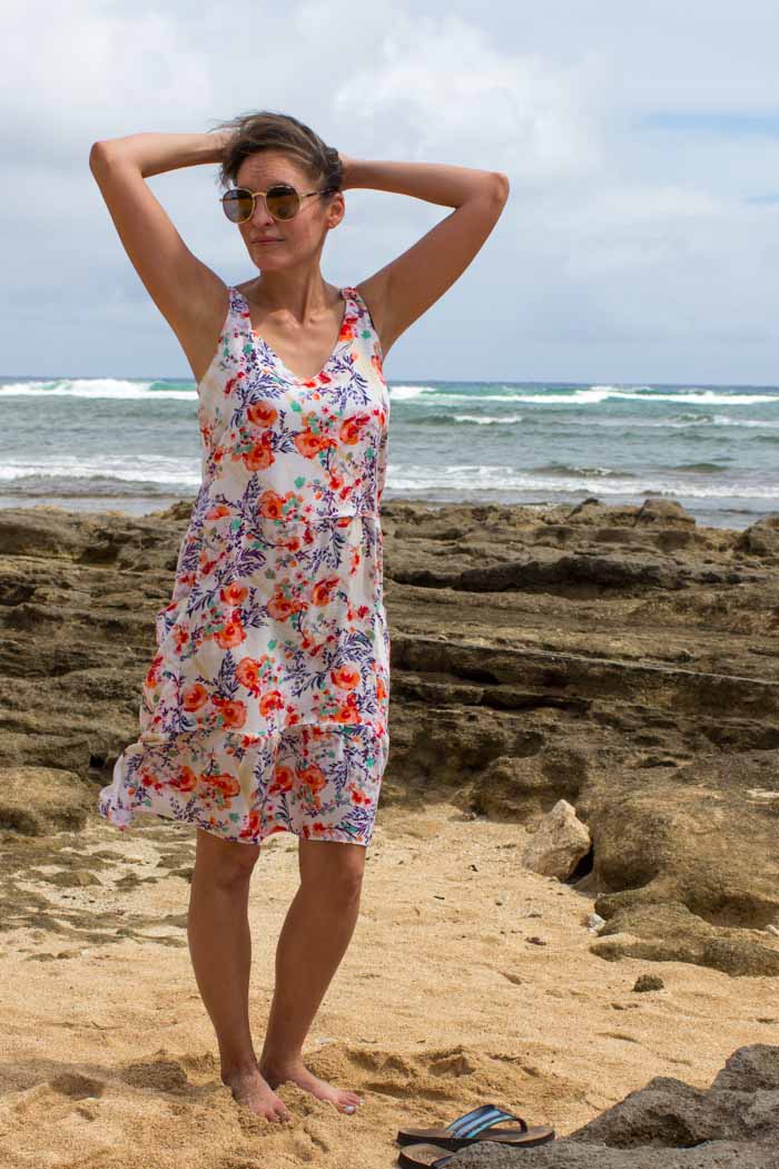 Pretty beach dress! Sew a dropped waist floral sundress with big pockets - tutorial and pattern by Melly Sews
