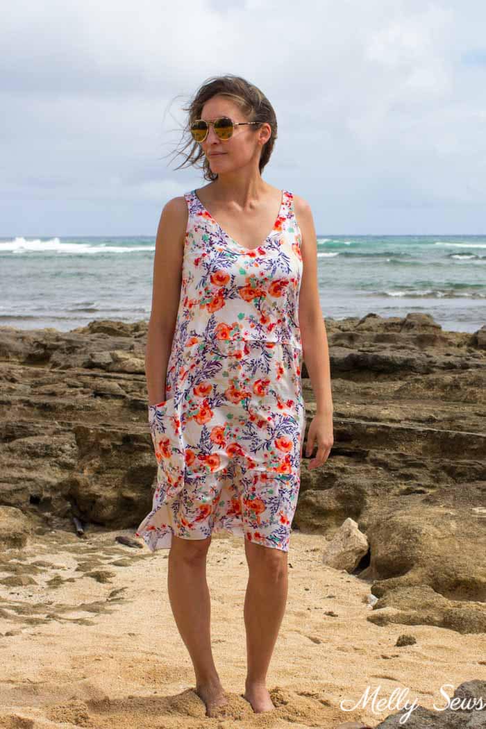 And it covers your bra straps! Sew a dropped waist floral sundress with big pockets - tutorial and pattern by Melly Sews