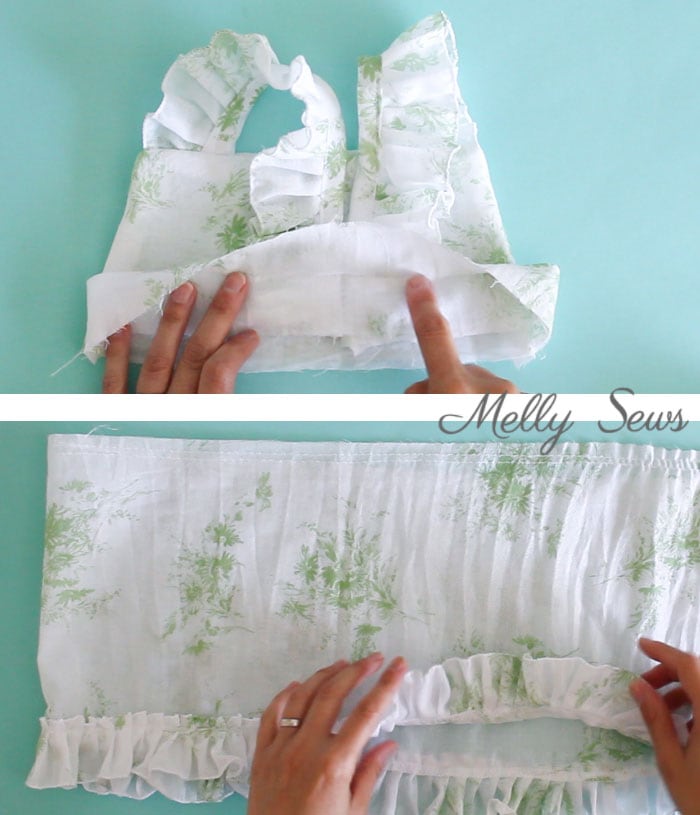 Step 3 - Sew a Ruffle Strap Pinafore Dress - Apron Dress for Girls - with free pattern and video tutorial on Melly Sews
