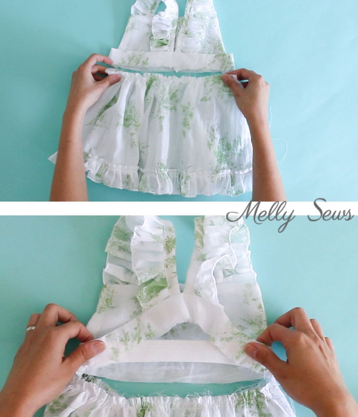 Step 4 - Sew a Ruffle Strap Pinafore Dress - Apron Dress for Girls - with free pattern and video tutorial on Melly Sews