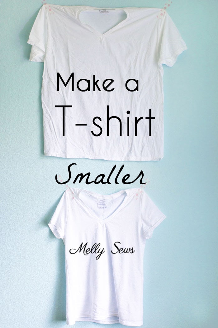 How to make a big shirt smaller - take a too large t-shirt and cut it down to size - Photo and video tutorial by Melly Sews