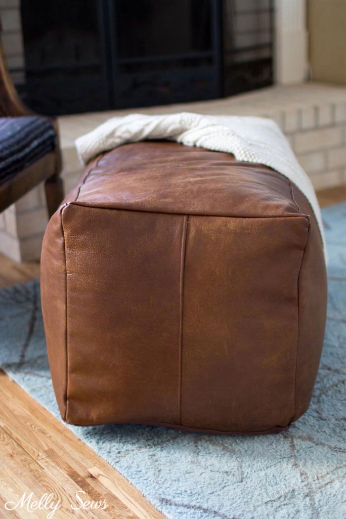 DIY Leather Pouf Tutorial - make a leather ottoman with this sewing tutorial from Melly Sews