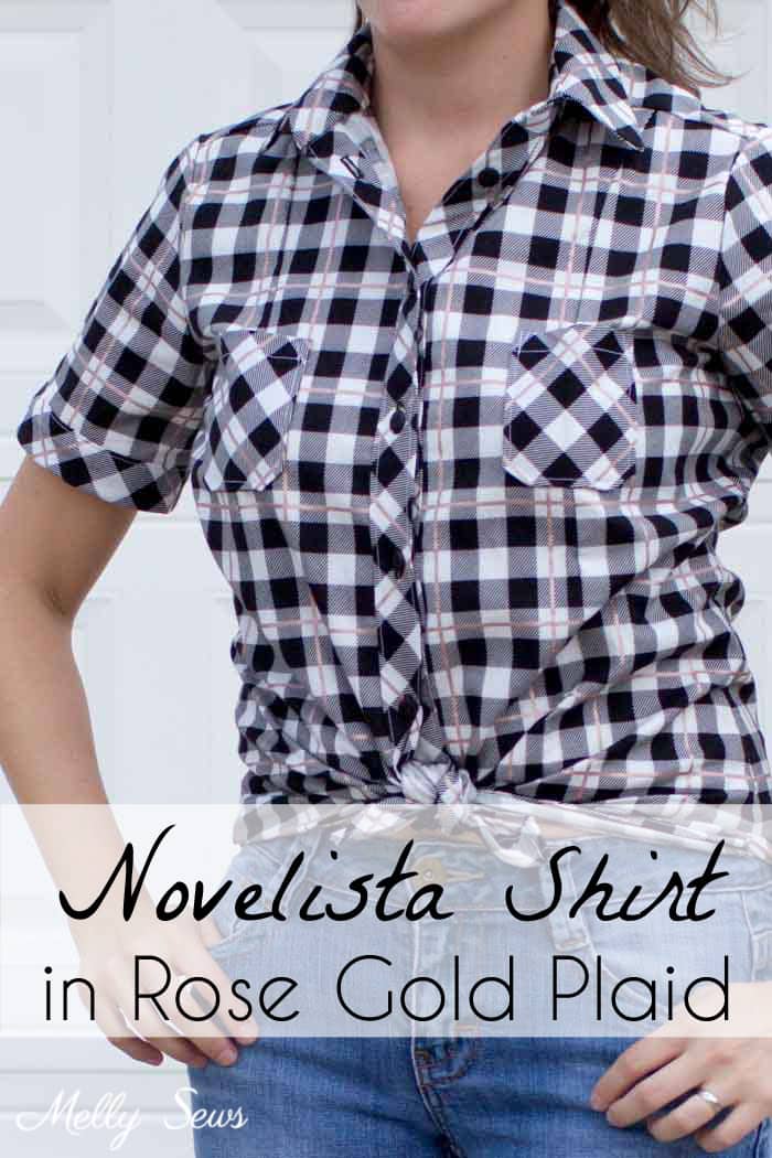 Novelista Shirt by Blank Slate Patterns sewn in Yes, Please rose gold plaid by Riley Blake - sewn by Melly Sews 