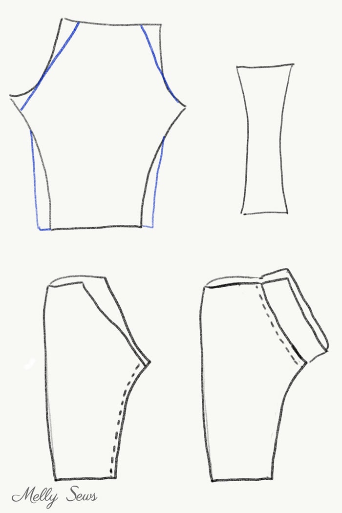 Add a full gusset to leggings - DIY Football Costumes - How to Make a Football Player Costume, How to Make a Cheerleader Costume, How to Make a Dance Squad Costume - Melly Sews Group Halloween Costume