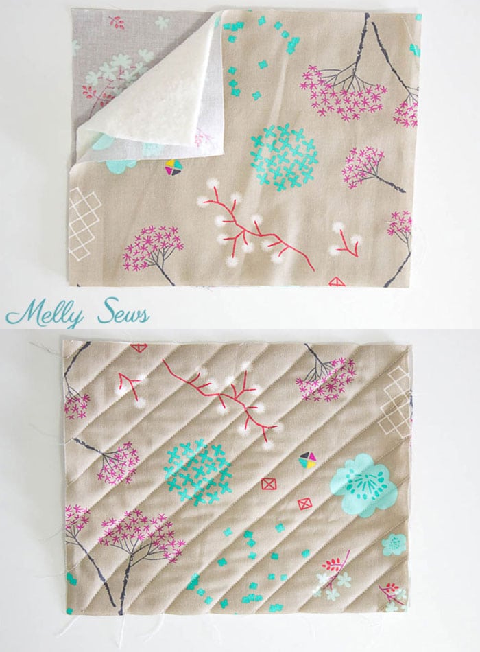 Step 1 - Sew a pot holder - quilt as you go - great scrapbuster - easy to make gift - DIY tutorial by Melly Sews