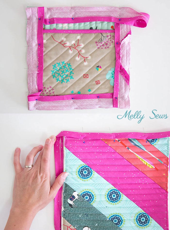 Step 8 - Sew a pot holder - quilt as you go - great scrapbuster - easy to make gift - DIY tutorial by Melly Sews