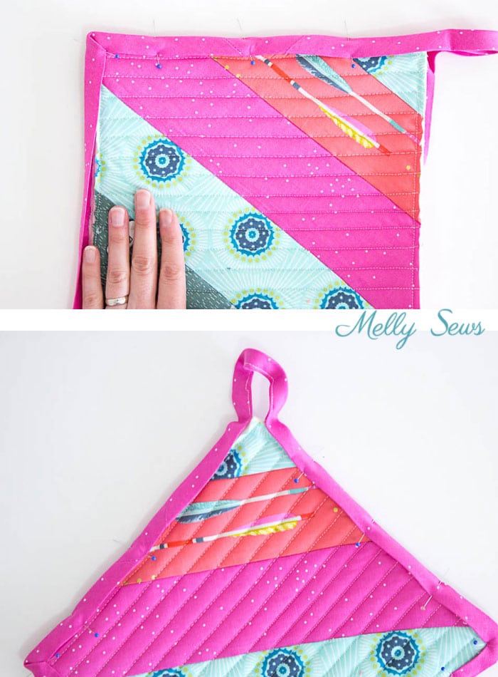 Step 9 - Sew a pot holder - quilt as you go - great scrapbuster - easy to make gift - DIY tutorial by Melly Sews