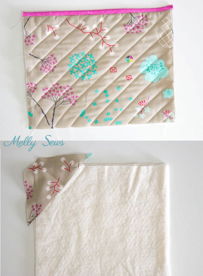 Step 2- Sew a pot holder - quilt as you go - great scrapbuster - easy to make gift - DIY tutorial by Melly Sews