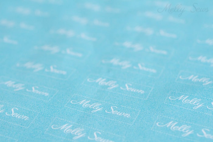 Custom printed fabric used to make sewing labels