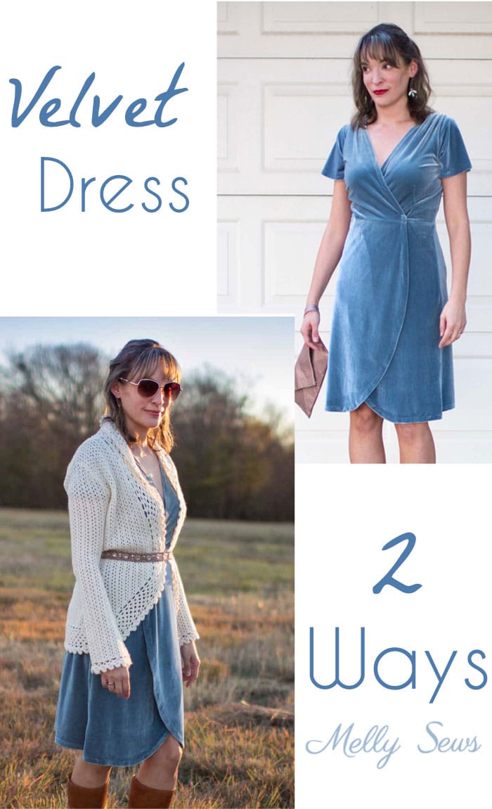2 Ways to style a stretch velvet dress - handmade by Melly Sews